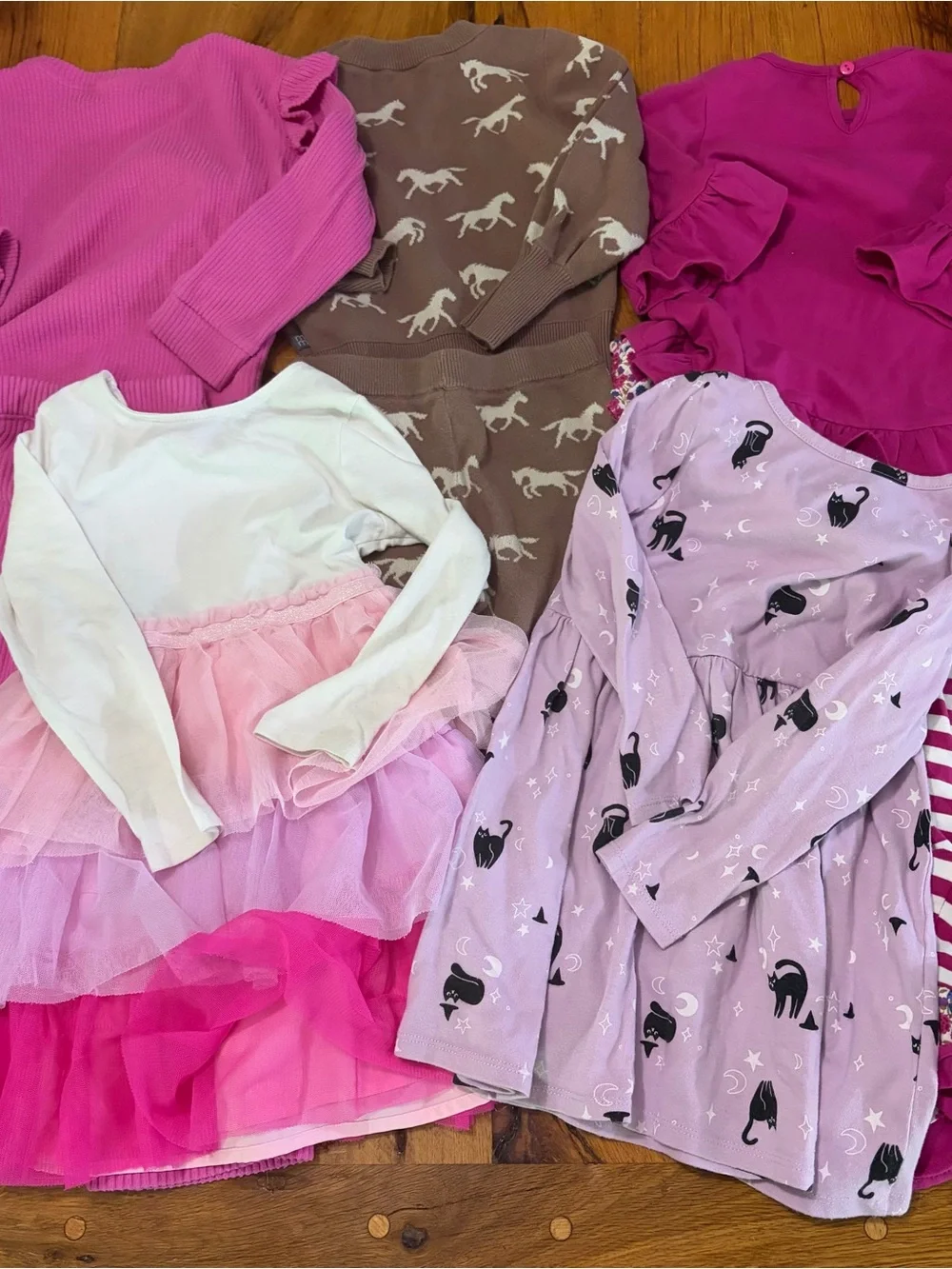 Girls Precious 4T Mixed Pink & Brown Pants Sets and Dress Lot, Eight Pieces